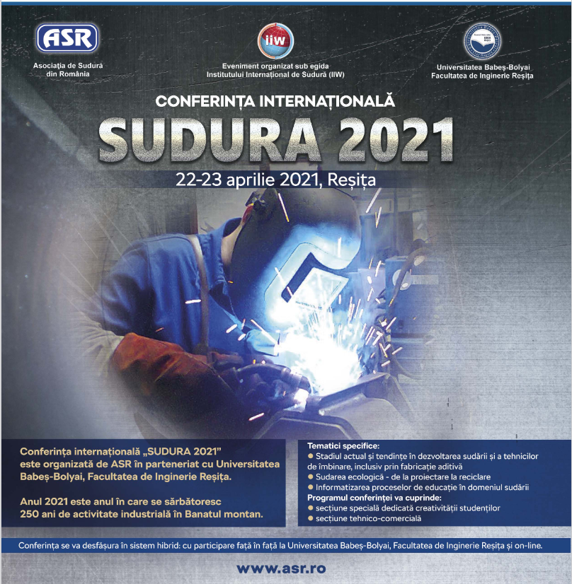 Conferința internațională “SUDURA 2021” 22-23 aprilie 2021